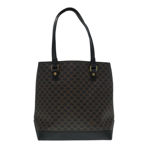 CELINE Macadam Canvas Hand Bag PVC Black Gold Auth 90948 - Picture 13 of 16